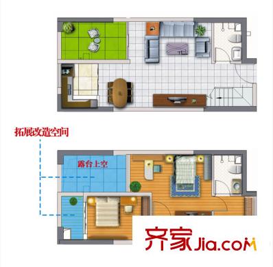 朝九晚五A-C2戶型 2室2廳2衛(wèi)1廚