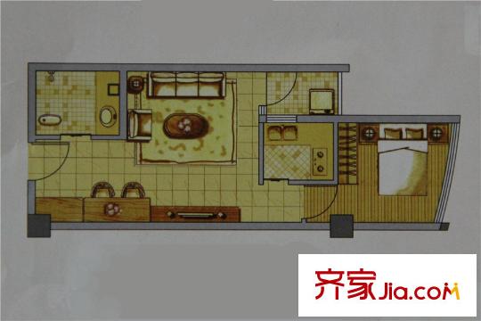 朝九晚五51平方米戶型 1室1廳1衛(wèi)1廚