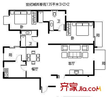 世紀城嵐春苑戶型圖嵐春苑 3室 戶型圖 3室2廳2衛(wèi)1廚