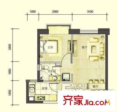紅星國際 1室 戶型圖