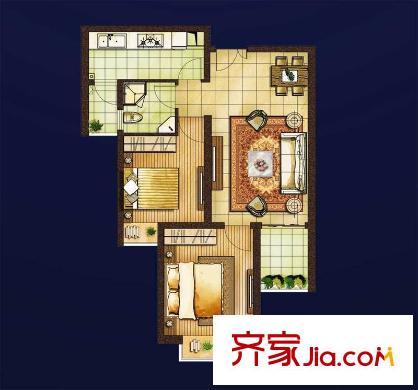 紅星國際戶型圖1#樓A3戶型 2室2廳1衛(wèi)1廚