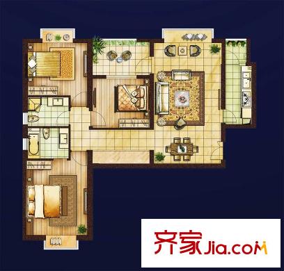 紅星國際戶型圖1#樓A1戶型 3室2廳2衛(wèi)1廚