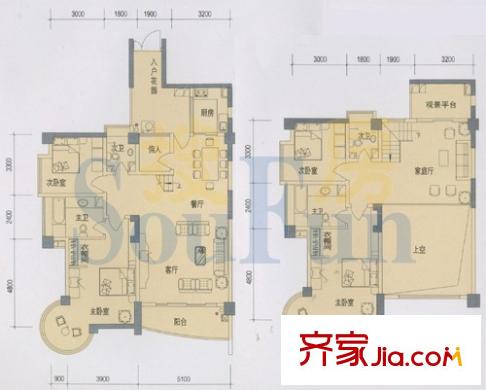 中央麗城戶型圖E座一、二單元復(fù)式 5室3廳4衛(wèi)1廚