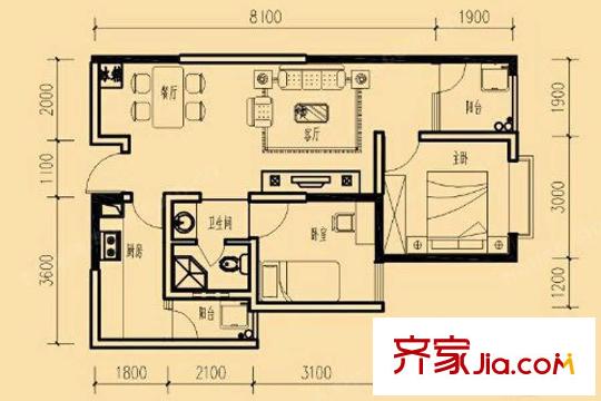 云潤(rùn)天陽(yáng)高層C戶型 2室2廳1衛(wèi)1廚