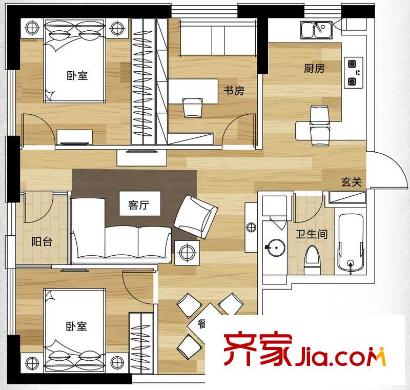 欣都龍城戶型圖A戶型 3室2廳1衛(wèi)1廚