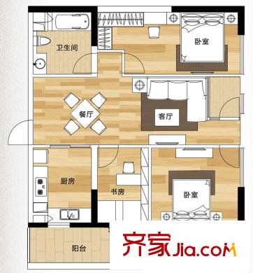 欣都龍城戶型圖G戶型 3室2廳1衛(wèi)1廚
