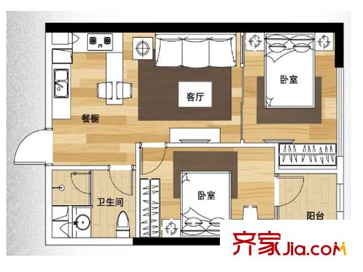 欣都龍城戶型圖E戶型 2室1廳1衛(wèi)1廚