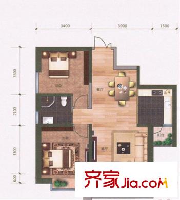 鑫都韻城7棟1-3單元C戶型 2室2廳1衛(wèi)1廚