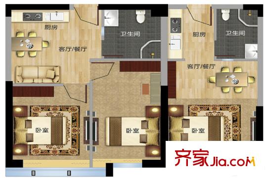 鑫都韻城公寓戶型 3室2廳1衛(wèi)1廚