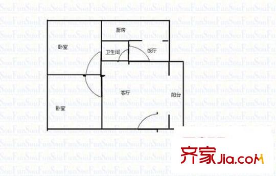 大樹營市政府小區(qū) 2室 戶型圖
