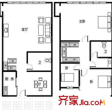 航空小區(qū) 3室 戶型圖