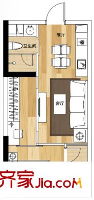 欣都龍城戶型圖C戶型 1室2廳1衛(wèi)1廚