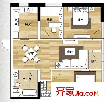 欣都龍城戶型圖B戶型 3室2廳1衛(wèi)1廚