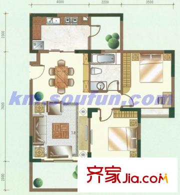 春怡雅苑戶(hù)型圖B4戶(hù)型 2室2廳1衛(wèi)1廚