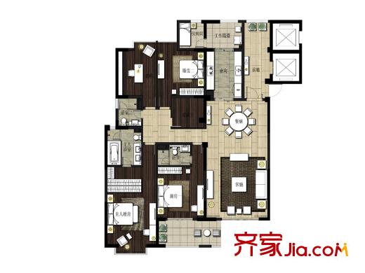 七彩俊園5戶型 4室2廳3衛(wèi)1廚