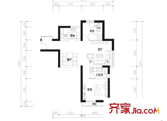 溪麓南郡C2戶(hù)型 2室2廳1衛(wèi)1廚