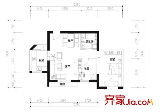溪麓南郡C1戶(hù)型 2室2廳1衛(wèi)1廚