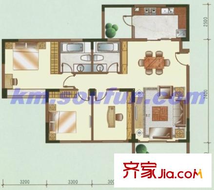 春怡雅苑戶型圖B1戶型 3室2廳2衛(wèi)1廚