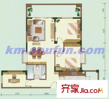 春怡雅苑戶(hù)型圖C6戶(hù)型 3室2廳1衛(wèi)1廚
