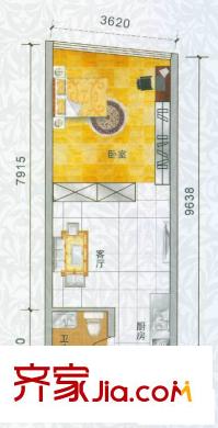 香樟俊園戶型圖香樟五棟P戶型 1室1廳1衛(wèi)1廚