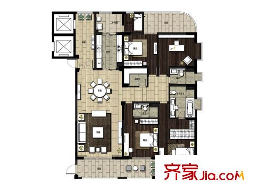 七彩俊園3戶型 4室2廳3衛(wèi)1廚