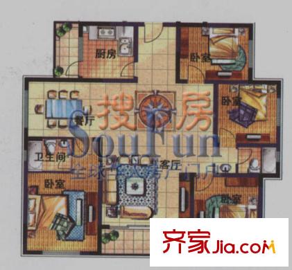 金林碧水戶型圖F戶型三 4室2廳2衛(wèi)1廚