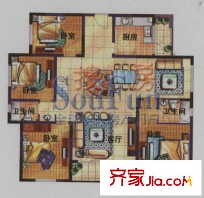 金林碧水戶型圖F戶型二 4室2廳2衛(wèi)1廚