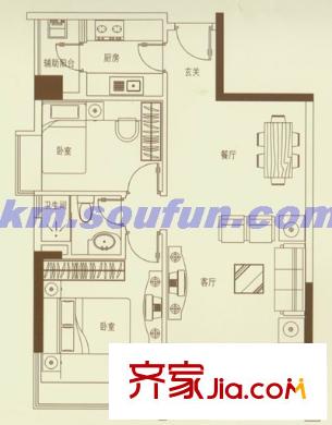實(shí)力北岸戶型圖A戶型 2室2廳1衛(wèi)1廚