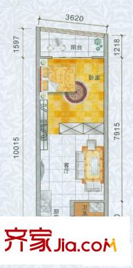 香樟俊園戶型圖香樟五棟O戶型 1室1廳1衛(wèi)1廚