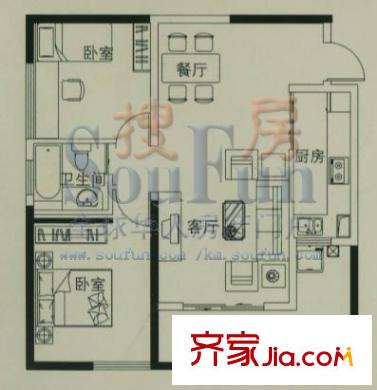 時(shí)光俊園戶型圖E戶型 2室2廳1衛(wèi)1廚