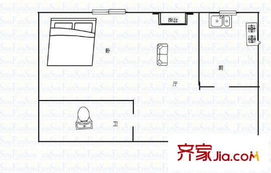 溪畔麗景 1室 戶型圖
