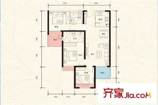 中航城D2戶型圖 3室2廳2衛(wèi)1廚