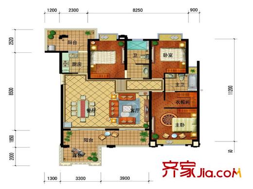 長(zhǎng)水航城D-4戶型 3室2廳2衛(wèi)