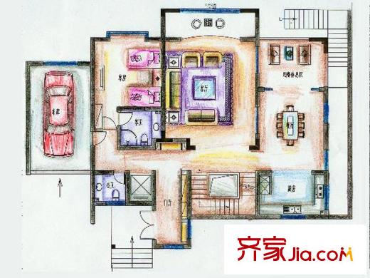 大理公館J戶型一層戶型 1室3廳1衛(wèi)1廚