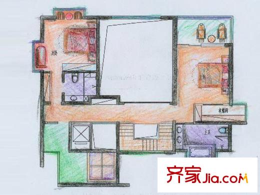 大理公館J戶型二層戶型 2室1廳2衛(wèi)
