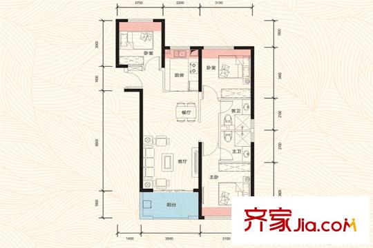 中航城D5戶型圖 3室2廳2衛(wèi)1廚