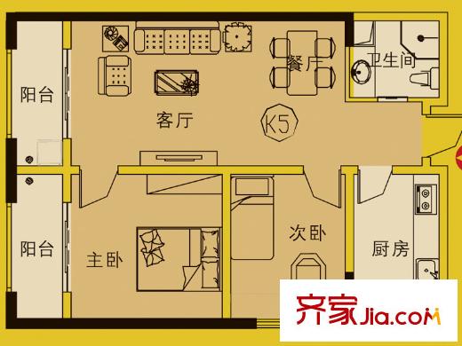 天怡峰景花園戶型圖16棟k5戶型 2室2廳1衛(wèi)1廚