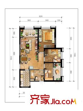 國茶港CD棟B1戶型 3室2廳1衛(wèi)1廚