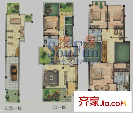 都市楓林別墅戶型圖疊加別墅四房 4室2廳3衛(wèi)1廚