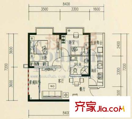 金色俊園戶型圖Y 2室2廳1衛(wèi)1廚