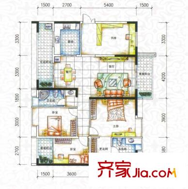 金色俊園戶型圖G2-02-1 3室2廳2衛(wèi)1廚