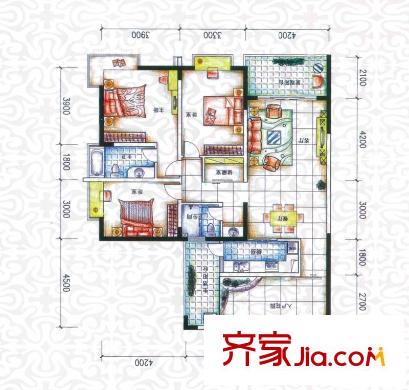 金色俊園戶型圖A-02-T1、B-02-T1、C-02-T1 3室2廳2衛(wèi)1廚
