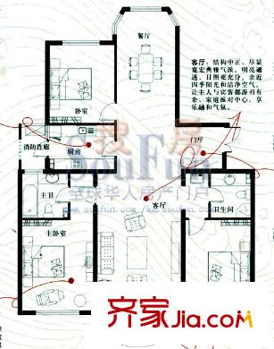 世紀(jì)城戶型圖元春苑1、2#BCF 3室2廳2衛(wèi)1廚