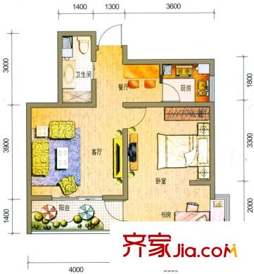 云南映象戶型圖H1戶型 2室2廳1衛(wèi)1廚