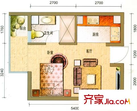 云南映象戶型圖A1戶型 1室1廳1衛(wèi)1廚