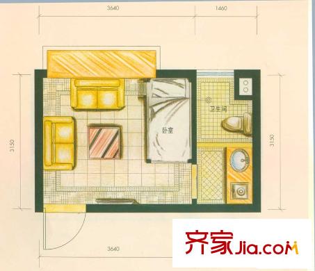 云南映象戶型圖H2戶型 1室1衛(wèi)