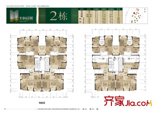 天怡峰景花園戶型圖2棟戶型圖 3室2廳2衛(wèi)1廚