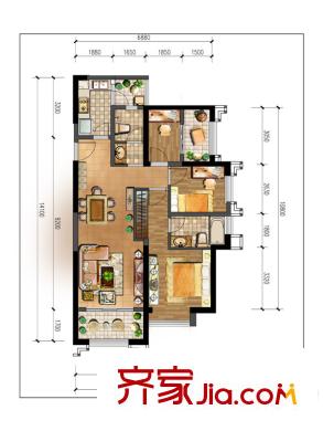 國茶港B座A1戶型 3室2廳2衛(wèi)1廚