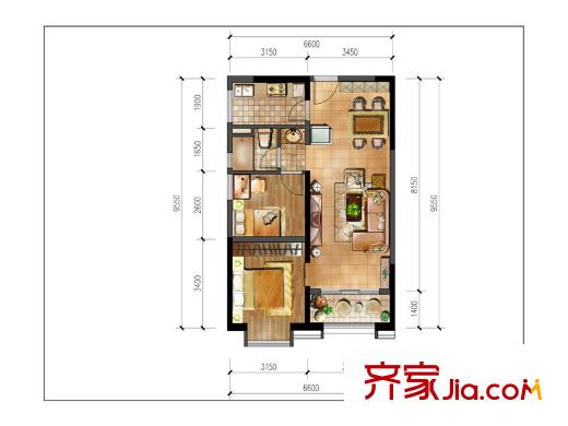 國茶港CD棟B3戶型 2室2廳1衛(wèi)1廚