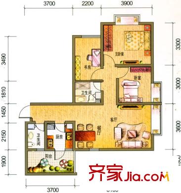 云南映象戶型圖L2戶型 3室2廳2衛(wèi)1廚